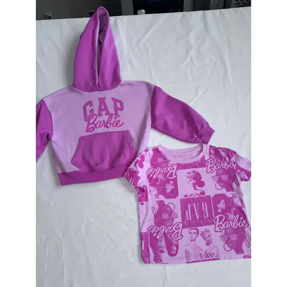 Gap Girls Bundle Barbie Hoodie Sweatshirt Barbie T Shirt Print Pink Size 4-5